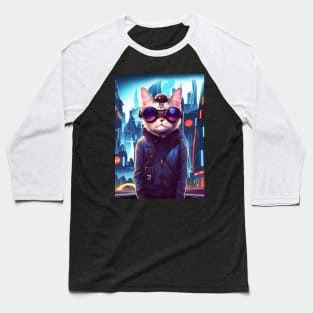 Cool Japanese Techno Cat In Future World Japan Neon City Baseball T-Shirt